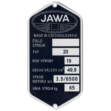 Štítek rámu Jawa 50 typ 20