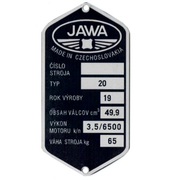 Štítek rámu Jawa 50 typ 20
