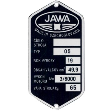 Štítek rámu Jawa 50 typ 05