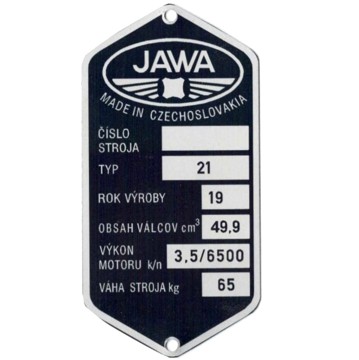 Štítek rámu Jawa 50 typ 21