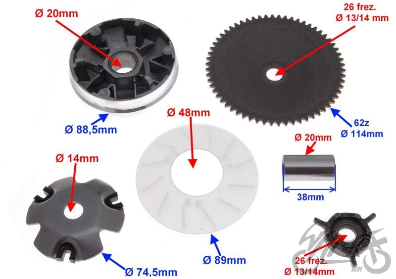 Variátor čína 4T GY6 50cm3 - 8,5 gramu