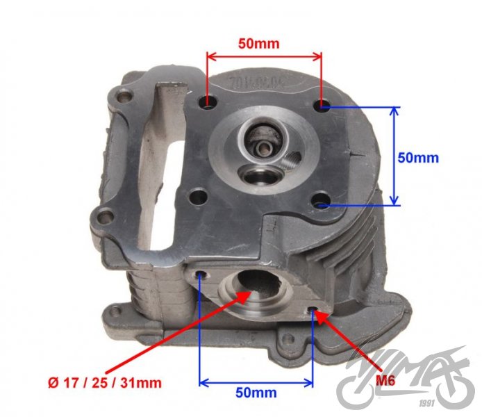 Hlava válce čínské 4T skútry s motory GY6 80cm3